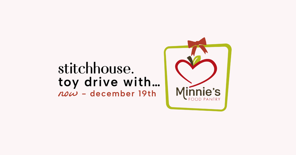 stitchhouse toy drive with Minnie's food pantry at stitchhouse Texas